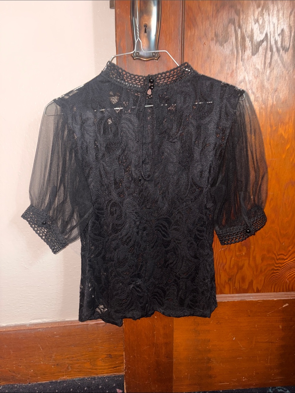 Black Lace Peplum Women's Top - Elegant High Neck - Picture 2 of 3